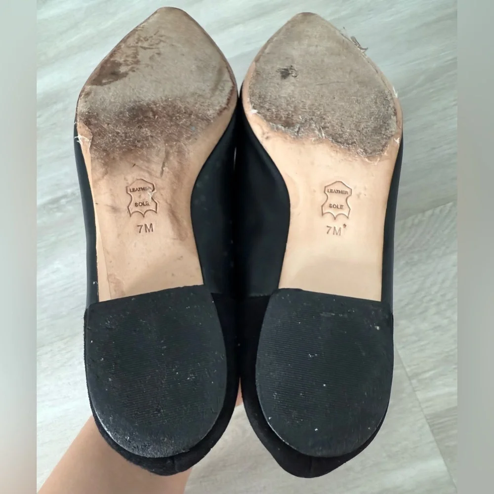 TORY BURCH Suede-trimmed Embellished Leather Point-toe Flats In Perfect Black 7